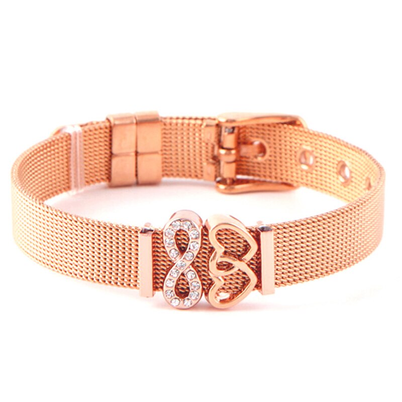 Mesh Bracelets Slide Crystal Love Heart Charms Fine Bracelet Stainless Steel Bracelet for Woman Valentine's Day Jewelry: ST016