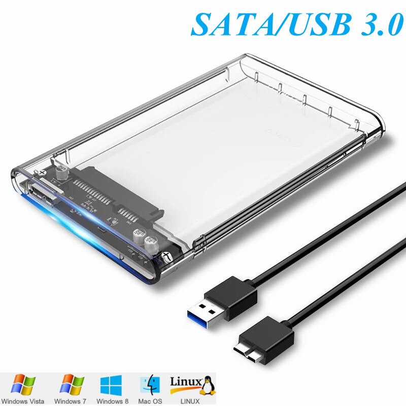Transparent Mobile Hard Disk Box 2.5 Inch USB3.0 SATA With Adapter Cable External Enclosure Box For Laptop