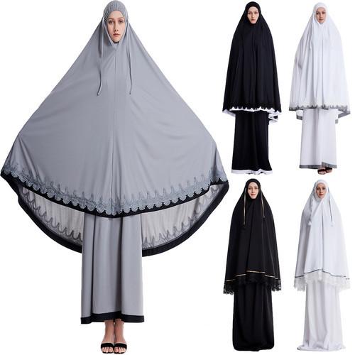 Ramadan kvinnor 2 delar muslimsk bönset khimar abaya overhead hijab+kjol heltäckande islam kläder mellanöstern gudstjänst