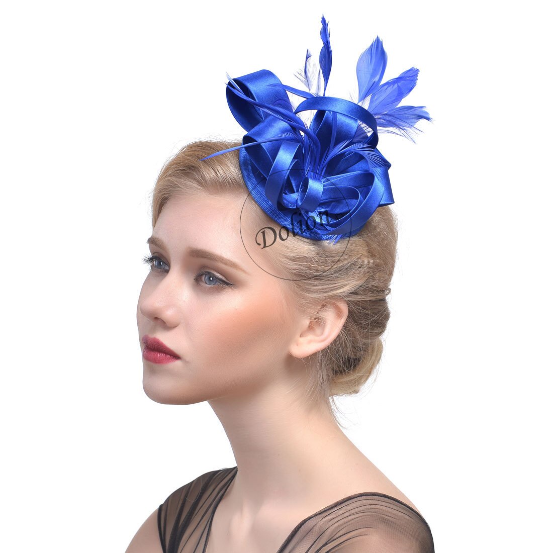Señora sombrero de fieltro chicas maquillaje sombrero femenino estilo británico malla tocado Accesorios nupciales para el cabello sombreros de B-8295: Azul