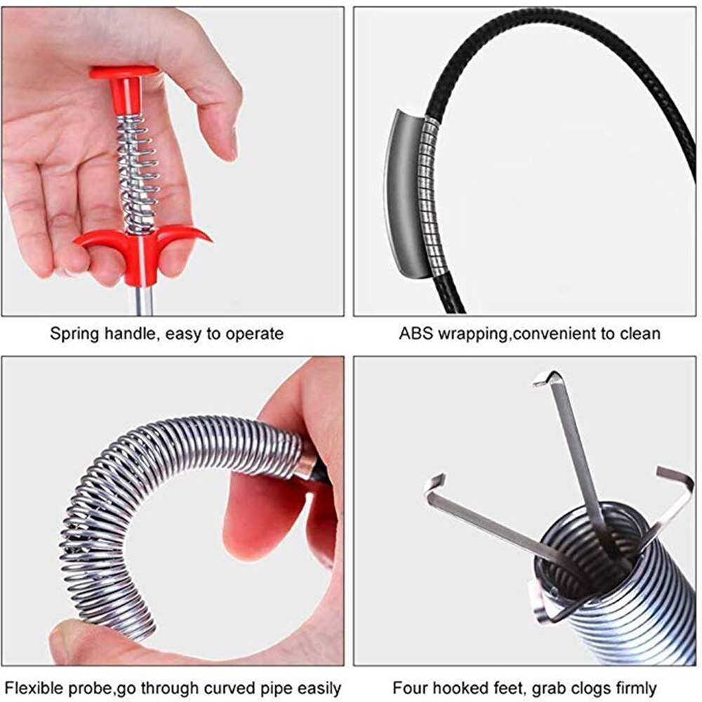 60cm Long Reach Flexible Pick Up Tool Spring Grip Narrow Bend Curve Grabber Pipeline Dredge Sink Hair Cleaner Kitchen Tools