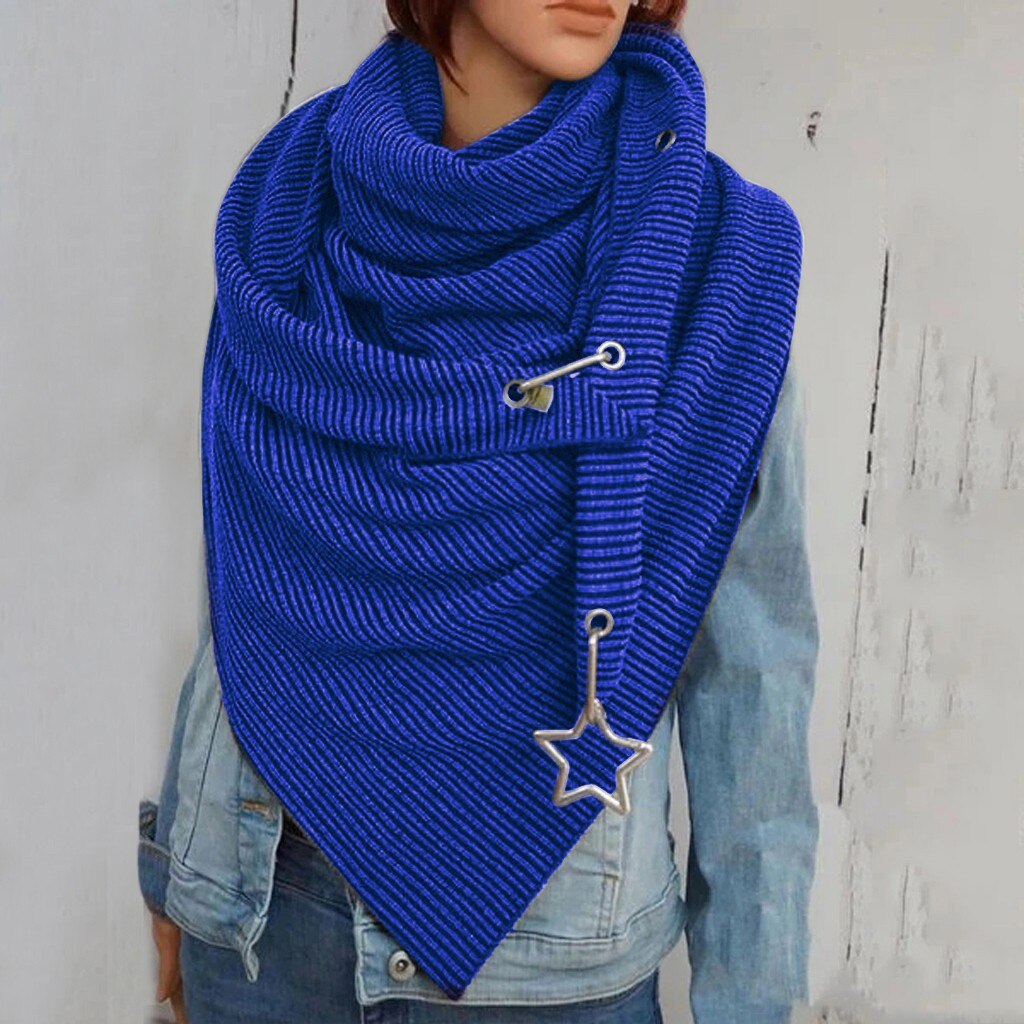 Women Winter Knitting Scarf Retro Solid Scarves Female Multifunction Outdoor Protective Keep Warm Shawl Py6: Blue