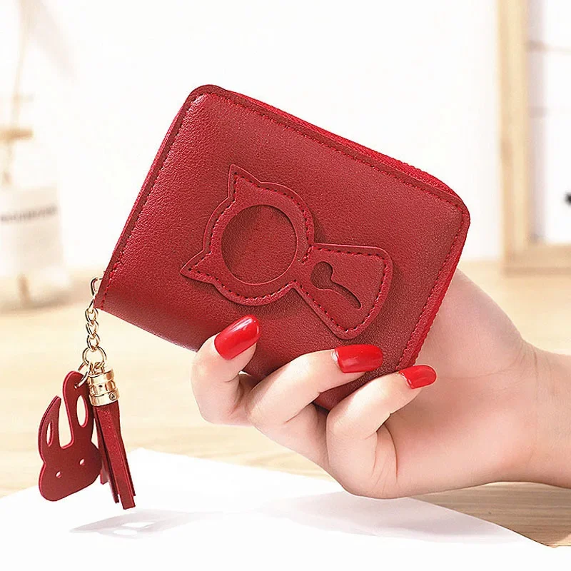 Women Small Coin Wallet Ladies Mini Tassel Wallet Cute Girl Short Purse Bags Zipper Lovely Leather Coin Purse Lady Hand Wallet: Ivory
