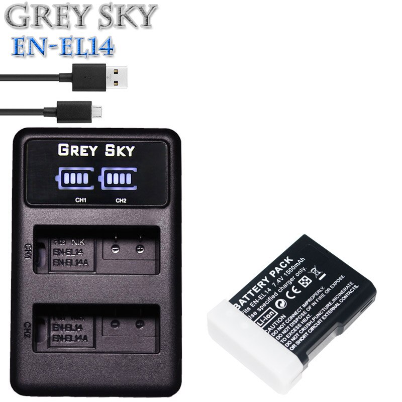 4 st 1500 mah en -el14 en-el14a enel 14 batteri för nikon  d3100 d3200 d3300 d3400 d3500 d5600 d5100 d5200 p7000+ lcd usb laddare: Laddare och 1 batteri