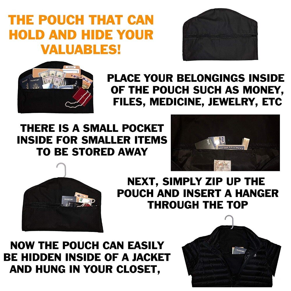 Hanger Diversion Safe Hidden Closet Hanging Stash With Food Grade Smell Proof Bag