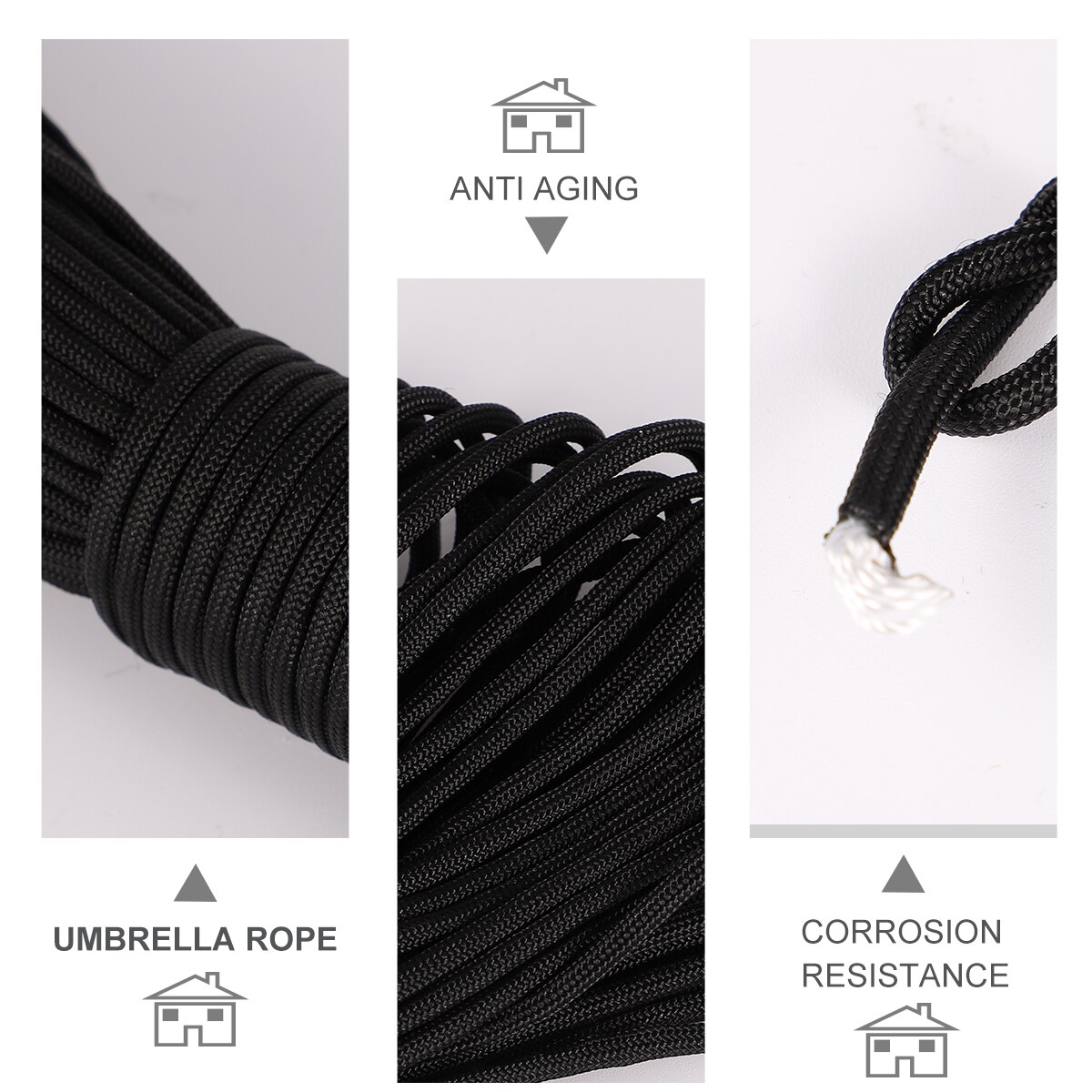 Paracorde à 7 brins, 30m de diamètre, 4mm de diamètre, cordon de survie, Parachute, lanière, Camping, escalade, randonnée, corde à linge (noir)