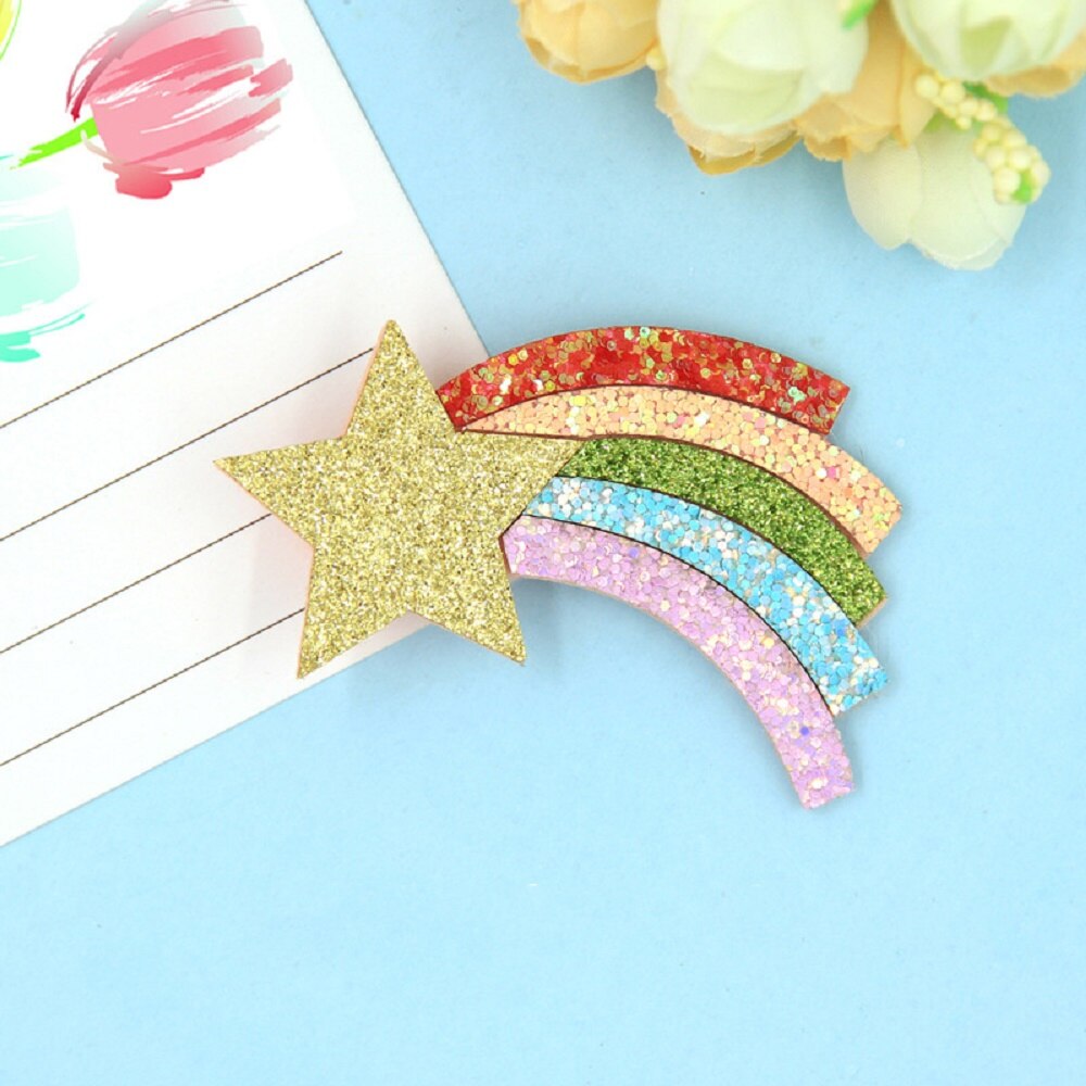 Grampos de cabelo de arco-íris com lantejoulas, acessórios para bebê, meninas, barrette, lua dos desenhos animados coreano, estrela, presilhas para cabelo: rainbow2