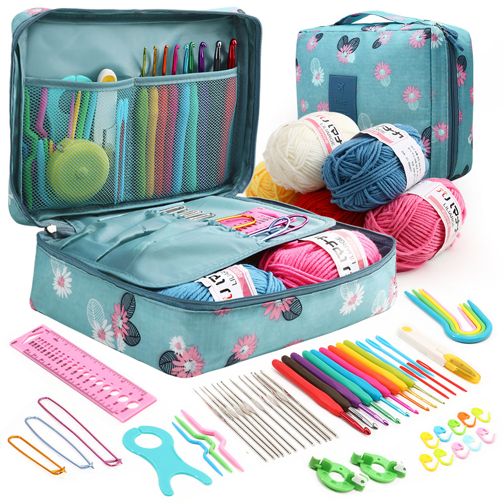 59Pcs/Set Crochet Set DIY Beginner Crochet Hook Kit With Storage Bag Material Pack Portable Sewing Knitting and Storage Tools: light green