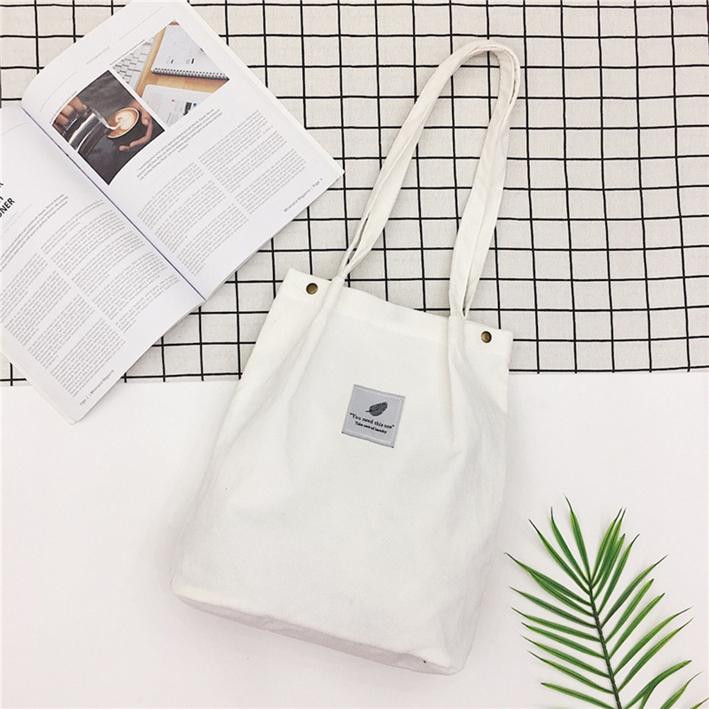 Vrouwen Zakken Corduroy Bakken Tas Vrouwen Schouder Handtassen Grote Capaciteit Boodschappentassen Casual Effen Kleur Shopper Strandtas: WHITE