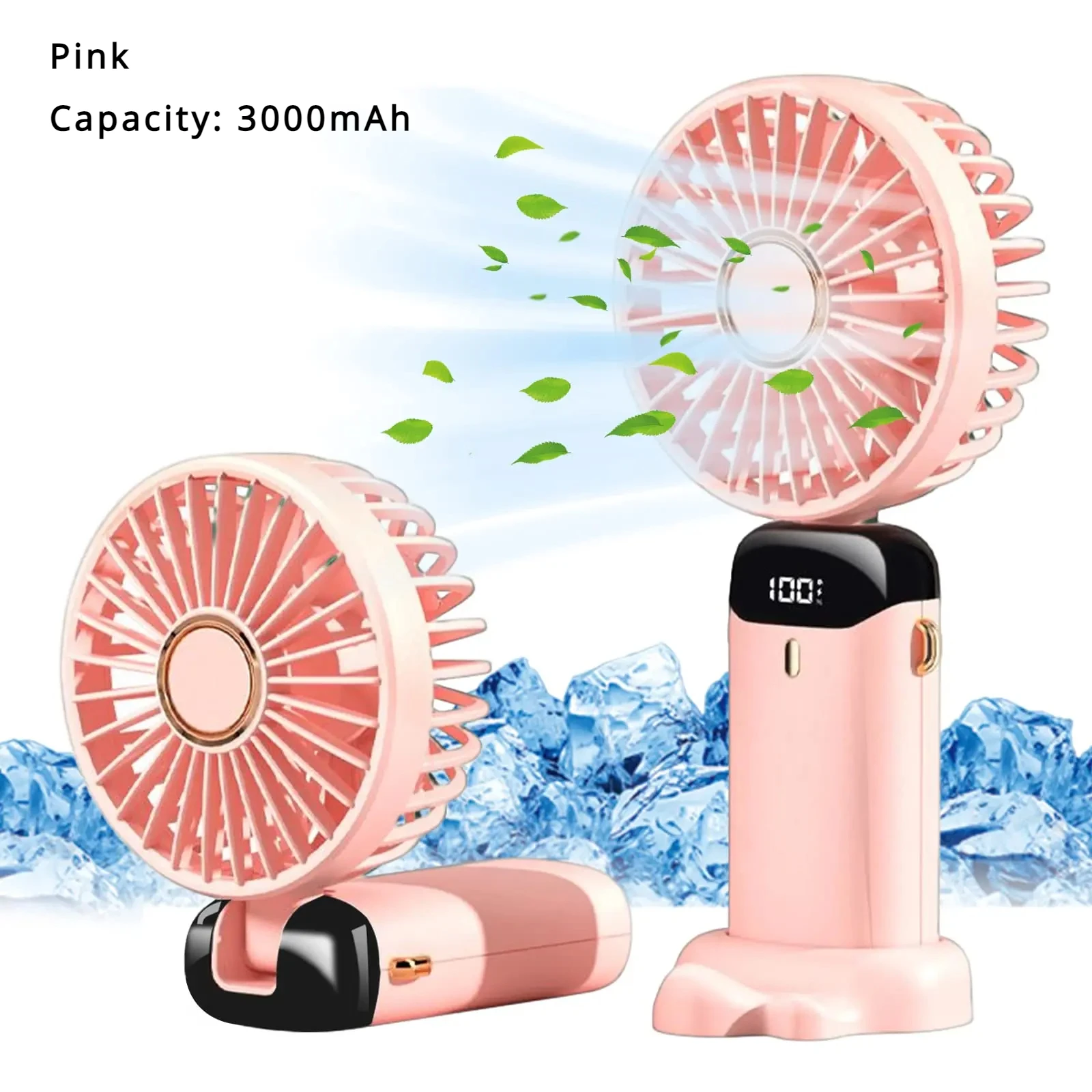 Ventilador Portátil 5000mAh Recargable 90 ° Mini aire acondicionado plegable de 5 velocidades, ventilador pequeño, enfriador de aire con pantalla digital LED: Blanco