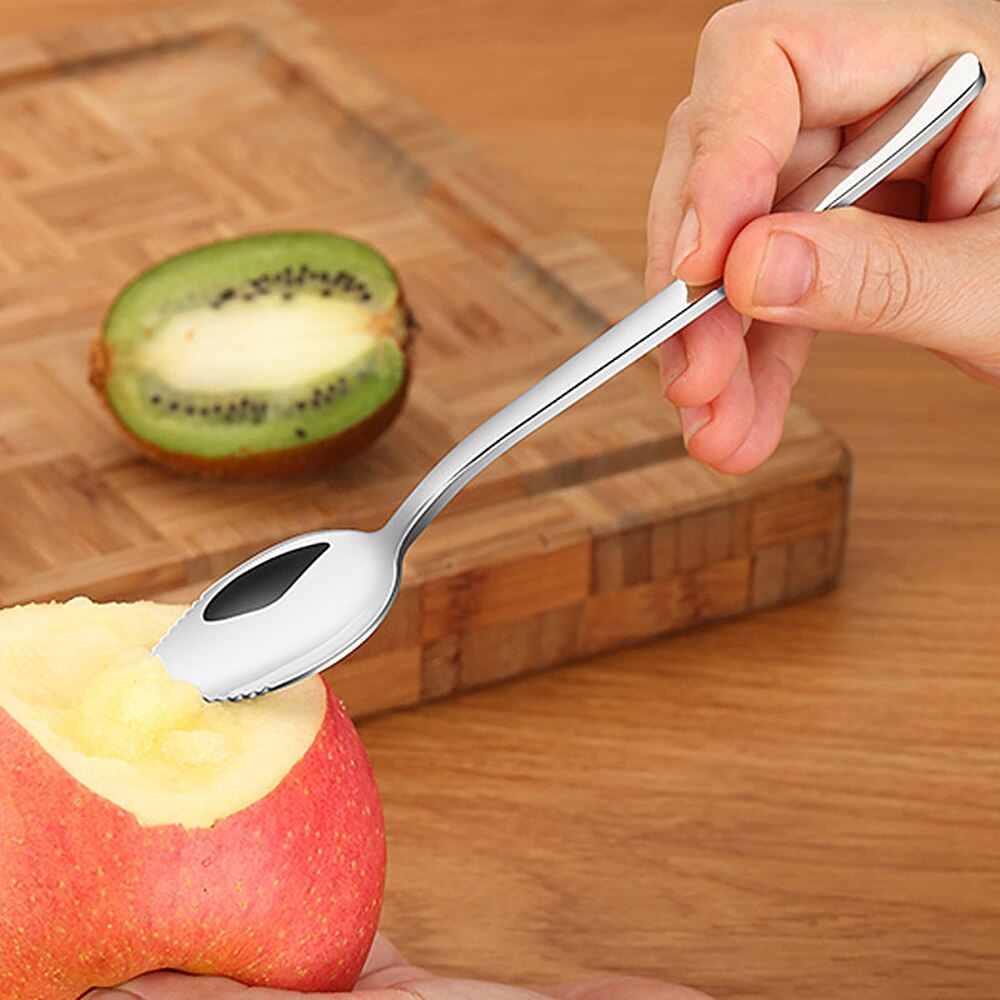 Spegel polering efterrätt skedar slät rostfritt stål grapefrukt sked räfflad kant skuren frukt kök gadget matlagning verktyg