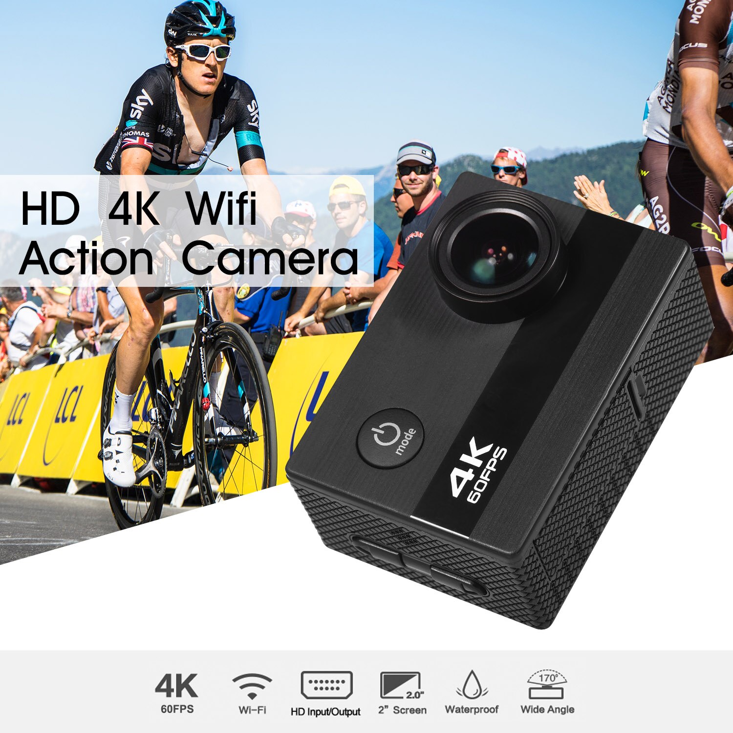 Sport action kamera 4k 60 fps hd kameraer under vandet 30m 170 graders vidvinkel med vandtæt shell videooptagelse sport cam