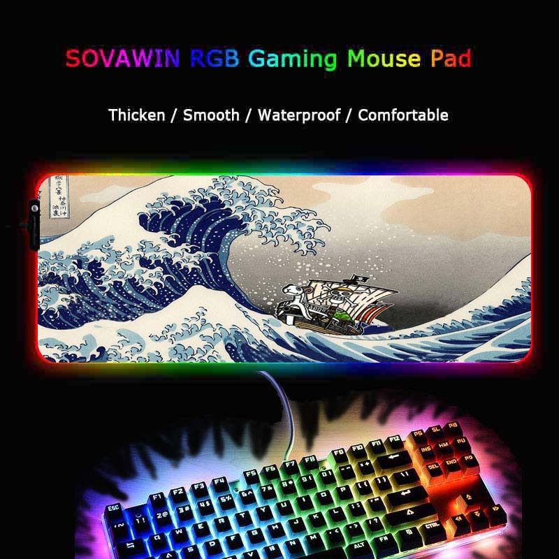 XGZ grandes olas arte Mousepad gran ordenador ratón Mat LED grande alfombrilla para ratón de juegos de noche RGB cable USB estera con iluminación para CSGO Dota