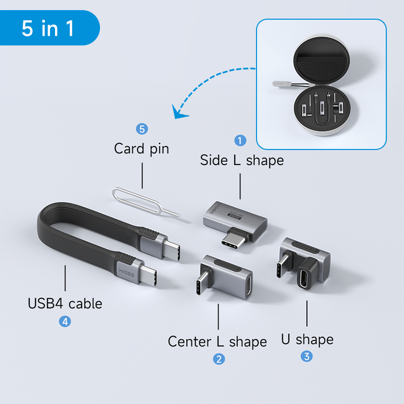 Hagibis Multi USB C Adapter Kit Short USB4 Fast Charging Cable Set Storage Box USB to Type-c Compatible with Thunderbolt 4/3: Matte Black