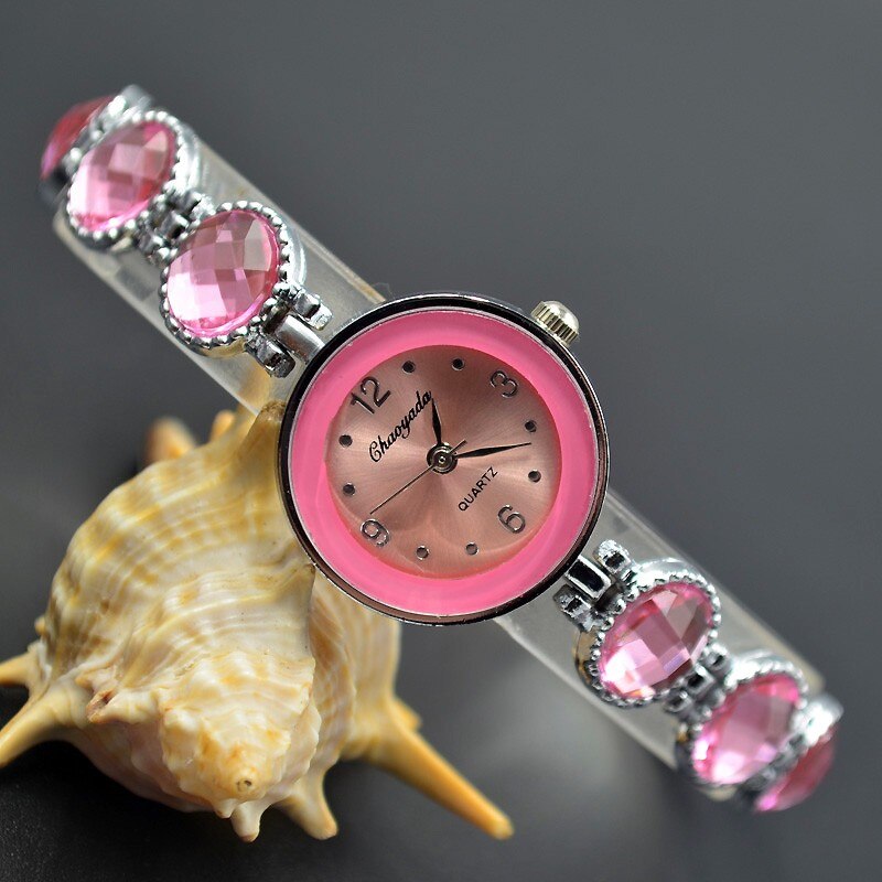 Mode Polshorloge Vrouwen Meisje Prachtige Metalen Legering Band Quartz Armband Horloges 925: Pink