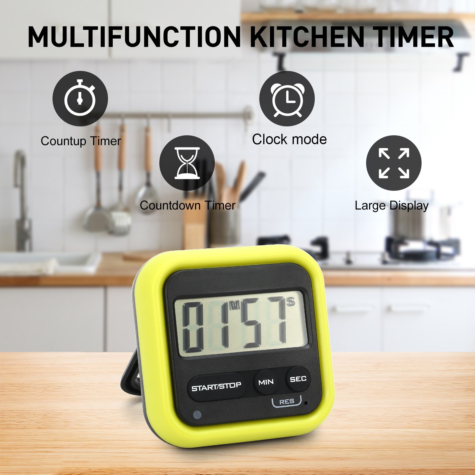 Kitchen Timer Digital Stopwatch with Loud Alarm Large LCD Count up or Countdown Timer for Cooking Shower Bathroom Kids Classroom