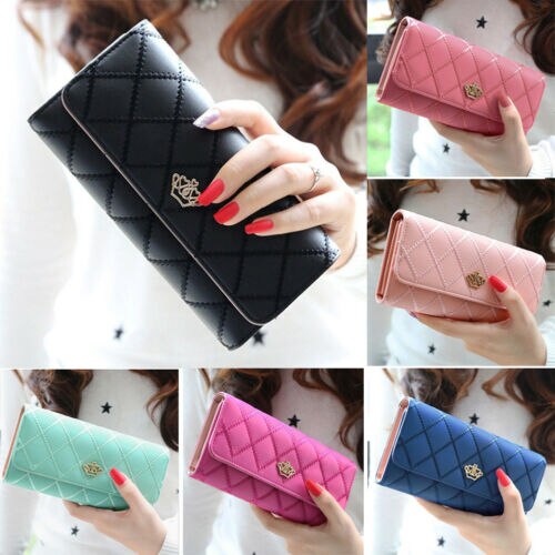Damen-clutch aus leder, diamantkrone, dreifach gefaltete geldbörse, langes kartenetui, handytasche, handtasche