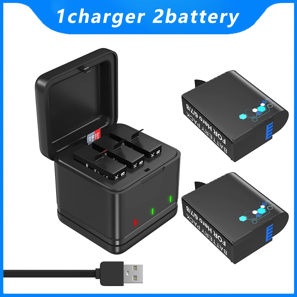 Batería GoPro Hero 5/6/7/8 y cargador rápido tipo C, batería de 1800 mAh para cámara de acción GoPro Hero 8 Hero 7 Hero 6 Hero 5 (batería GoPro completamente decodificada): Rosa