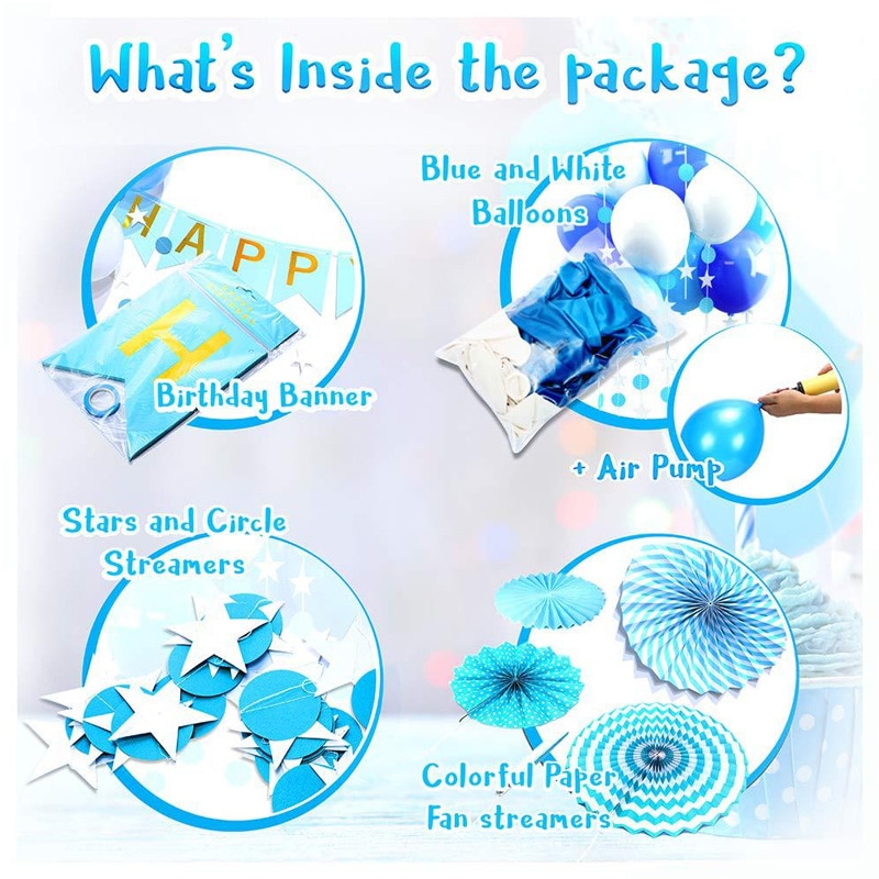 4. Juli Dekoration Set – Inkl. Banner, Luftballons, Vorhänge & Cake Topper, Rot-weiß-blau