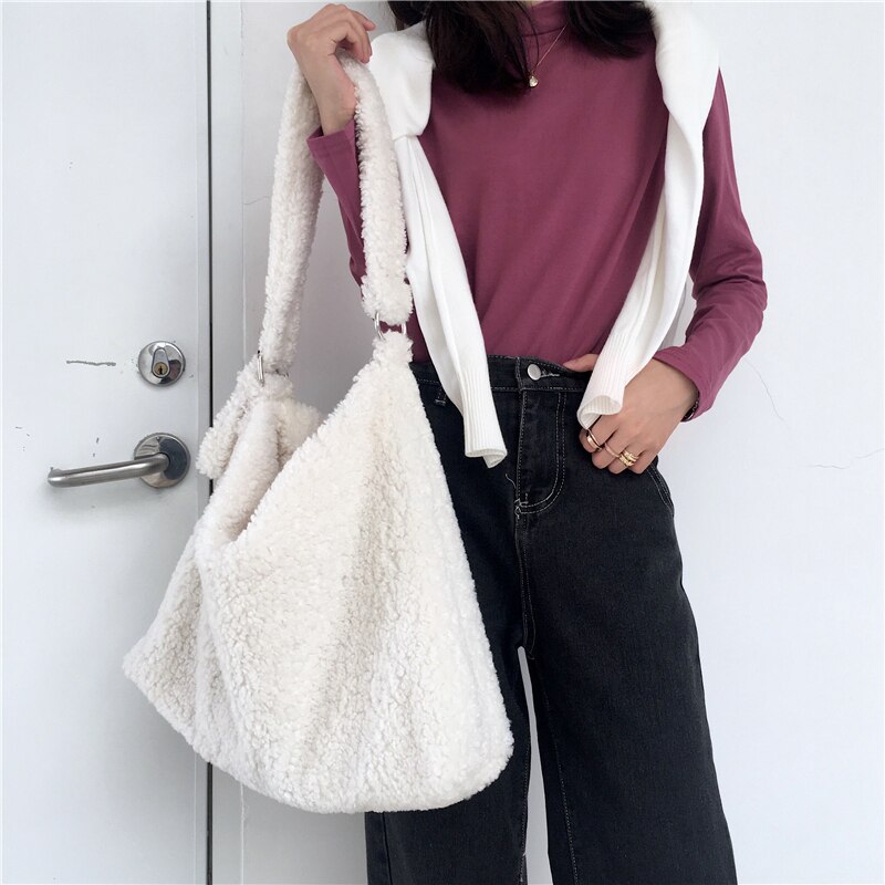 Casual soft wool Plush women Shoulder bags Large Capacity Women Handbags Ladies Big Totes white hobos Shopping Bag