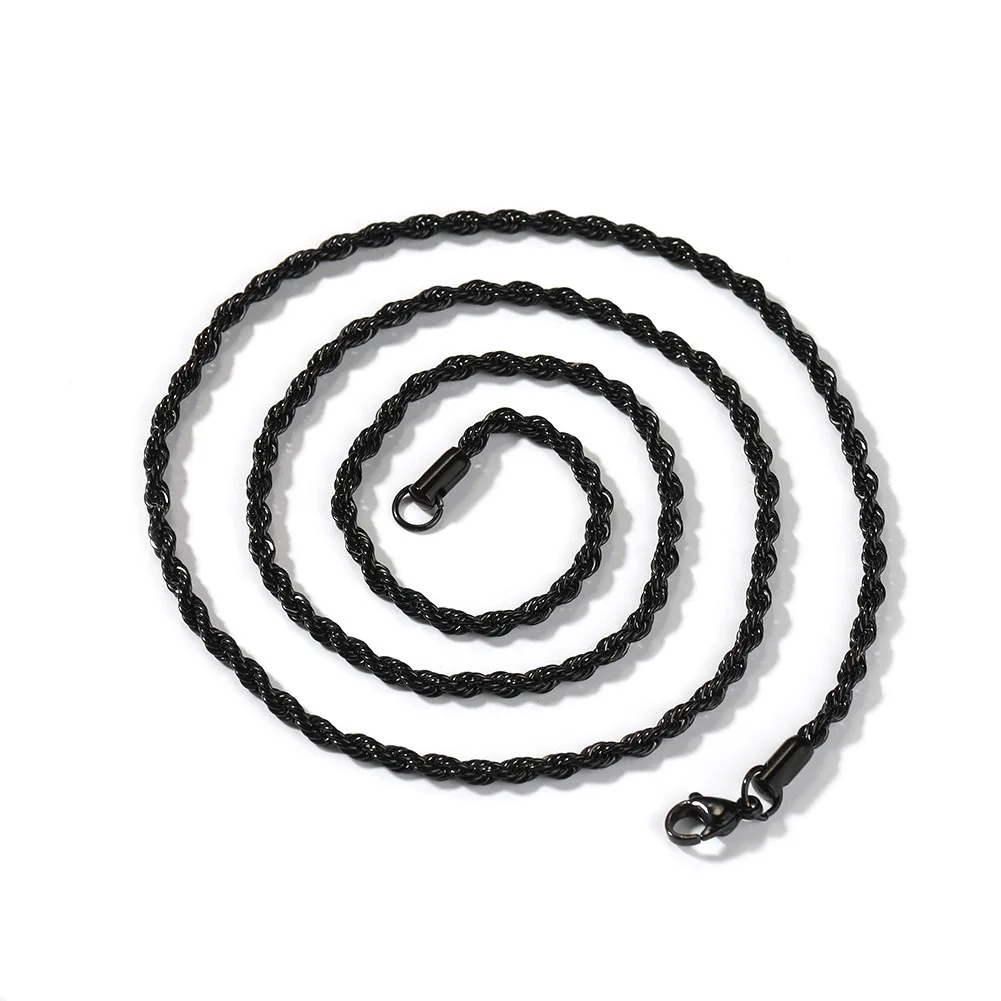 2-6 MM Klassieke Zwarte Gedraaide Touw Ketting Voor Mannen Staal Waterdichte Roestvrij Choker Vrouwen Hip Hop Sieraden