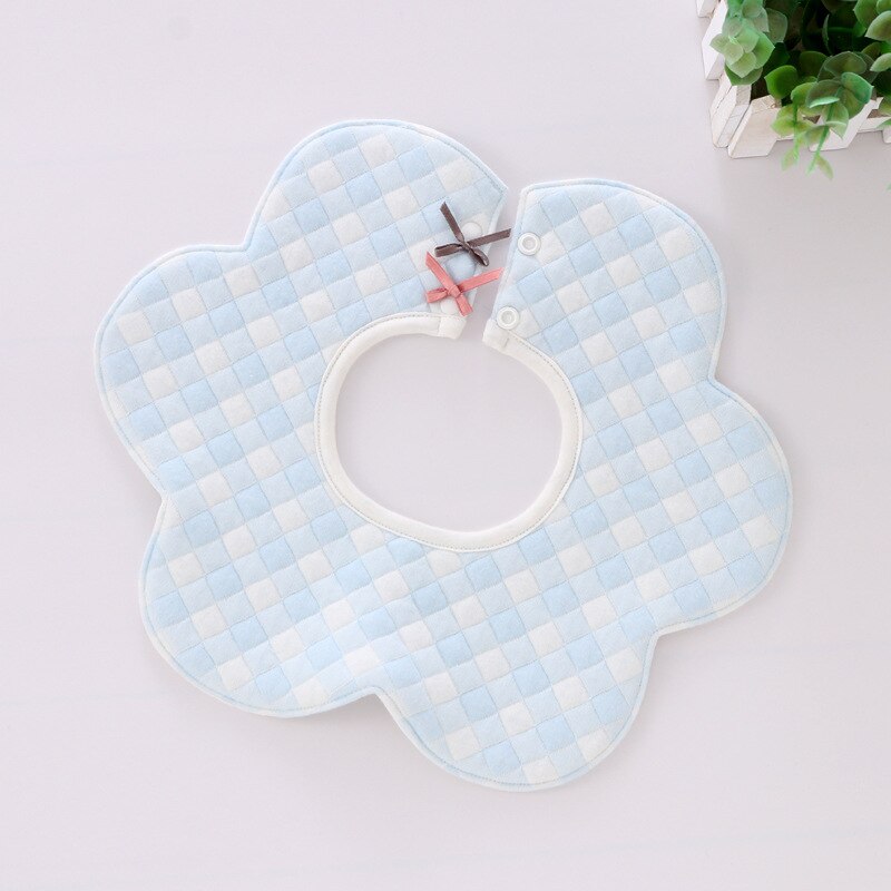 Baby Grid Print Bibs Winter Cotton Baberos Boys Girls Bandana Three Layers Bib 360 Degree Rotating Flower: WHT063A