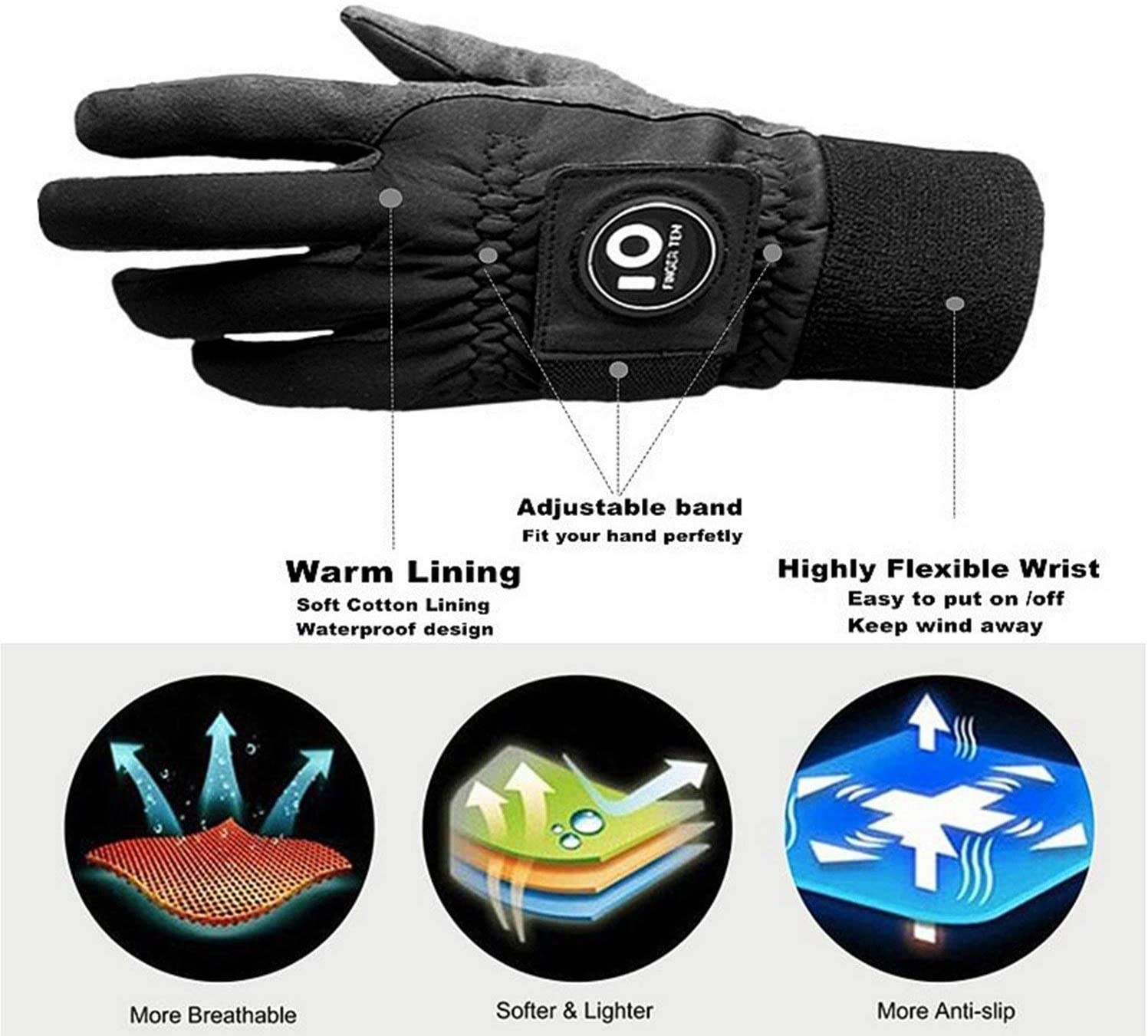 Gants de Golf d'hiver pour hommes, avec poignée coupe-vent, imperméable, marqueur de balle S M ML L XL, directe