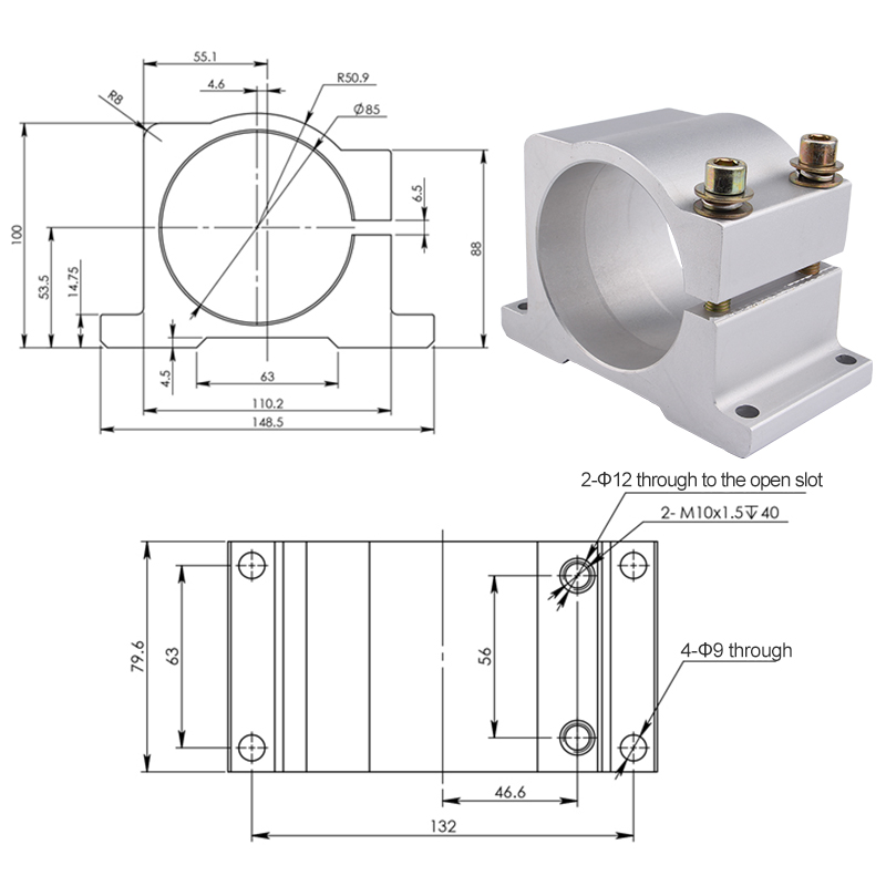 CNC Spindle Motor Fixture 80/85/100mm Woodworking Engraving And Milling Spindle Fixing Seat Aluminum Bracket With 2 Screws