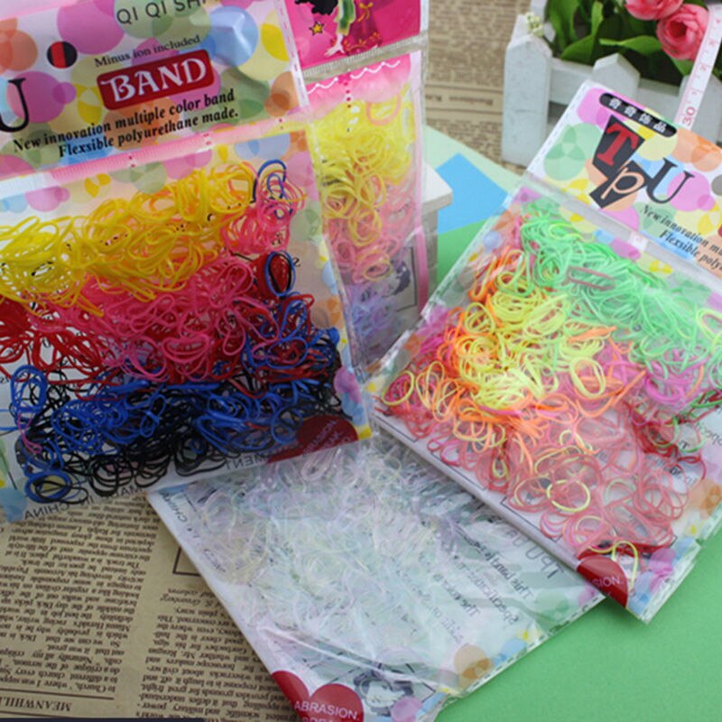 Portable 400-500 unids/bolsa de cinta para el pelo de goma soporte de cola de caballo cinta elástica lazos trenzas accesorios para el cabello para niños