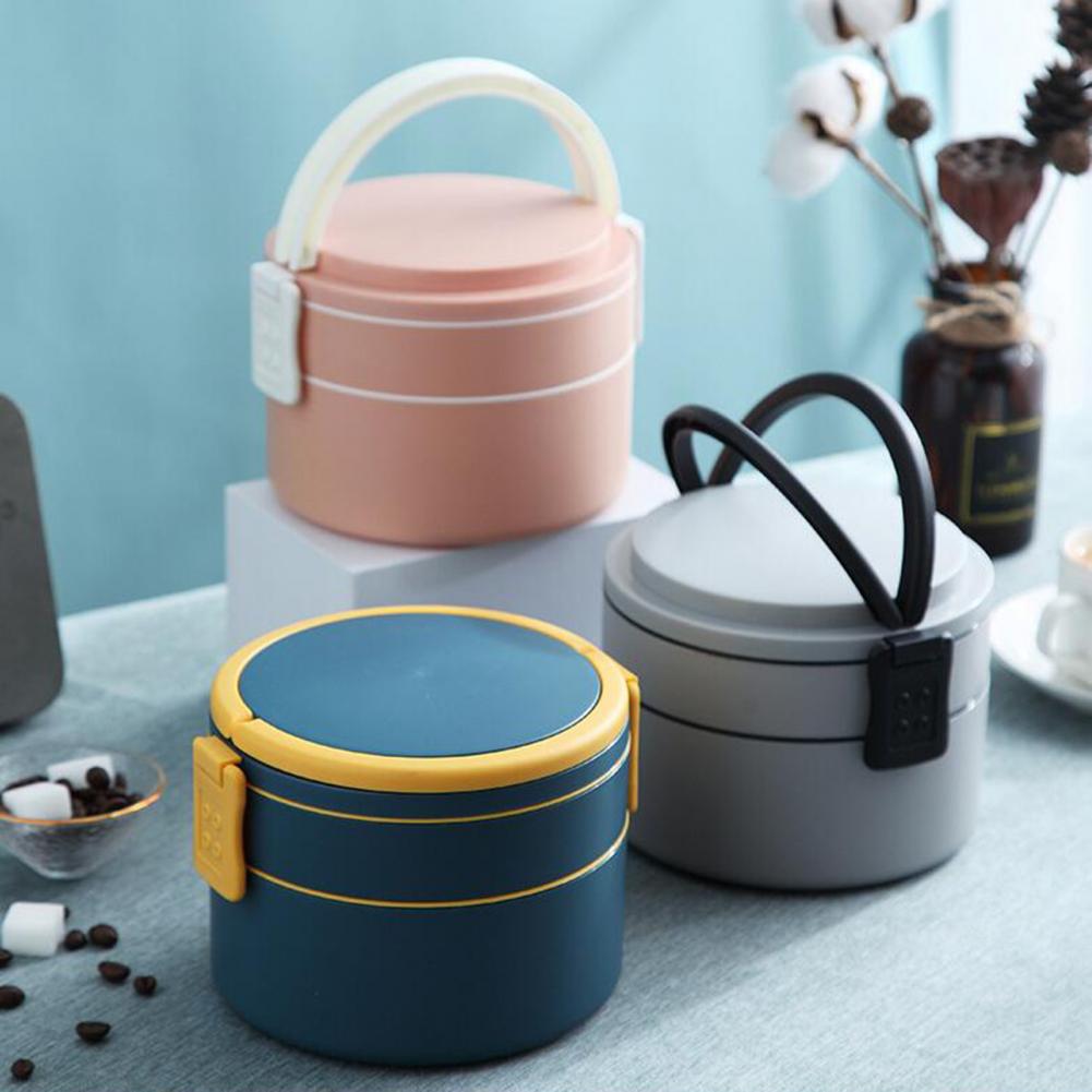 Office Worker with Lunch Box Double-Layer Japanese-Style Portable Microwave Bento Box Separated Insulation Heated Lunch Box Set