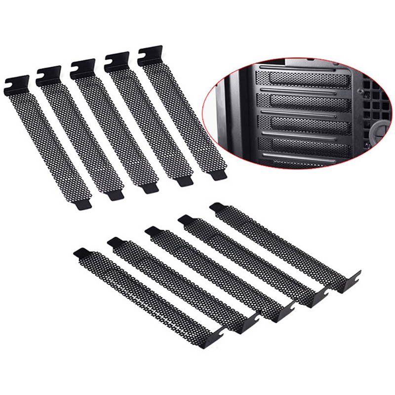 10pcs/pack Black Hard Steel Dust Filter Blanking Plate PCI Slot Cover With Screws