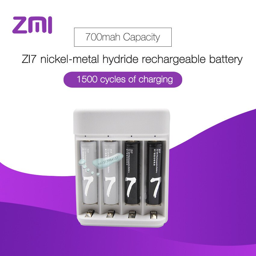 Bundle 4Pcs/Lot Xiaomi ZMI ZI7 AAA AA 700mAh Rechargeable Ni-MH Battery with 4 Slots Portable Multifunction Charger