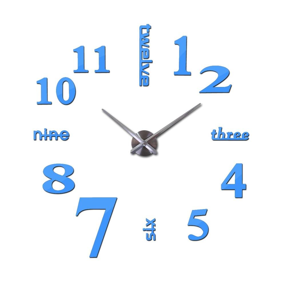 Horloge à Quartz pour montres de | Autocollant mural 3d, grand format, miroir ruché, moderne, tendance, , bricolage: Bleu ciel / 47inch
