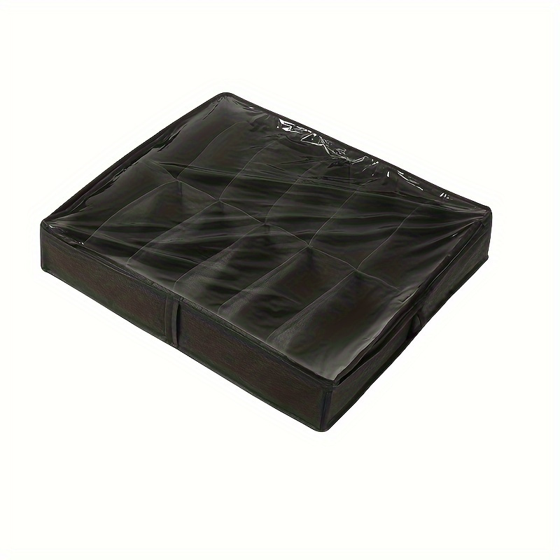 12 compartment shoe storage box, foldable and transparent lid, organizer for storing shoes under the bed: black