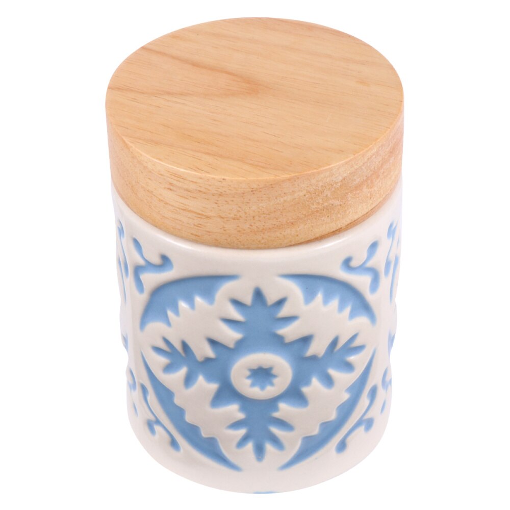 Ceramic Grain Canister Food Kitchen Sealed Storage Container Empty Storage Jar Dried Fruit Jar with Wooden Lid (Red): Blue