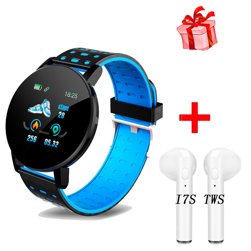 119 Plus Bluetooth Smart Watch Men Blood Pressure Smartwatch Women Watches Smart Band Sport Tracker Smartband For Android: 119 Blue i7s TWS