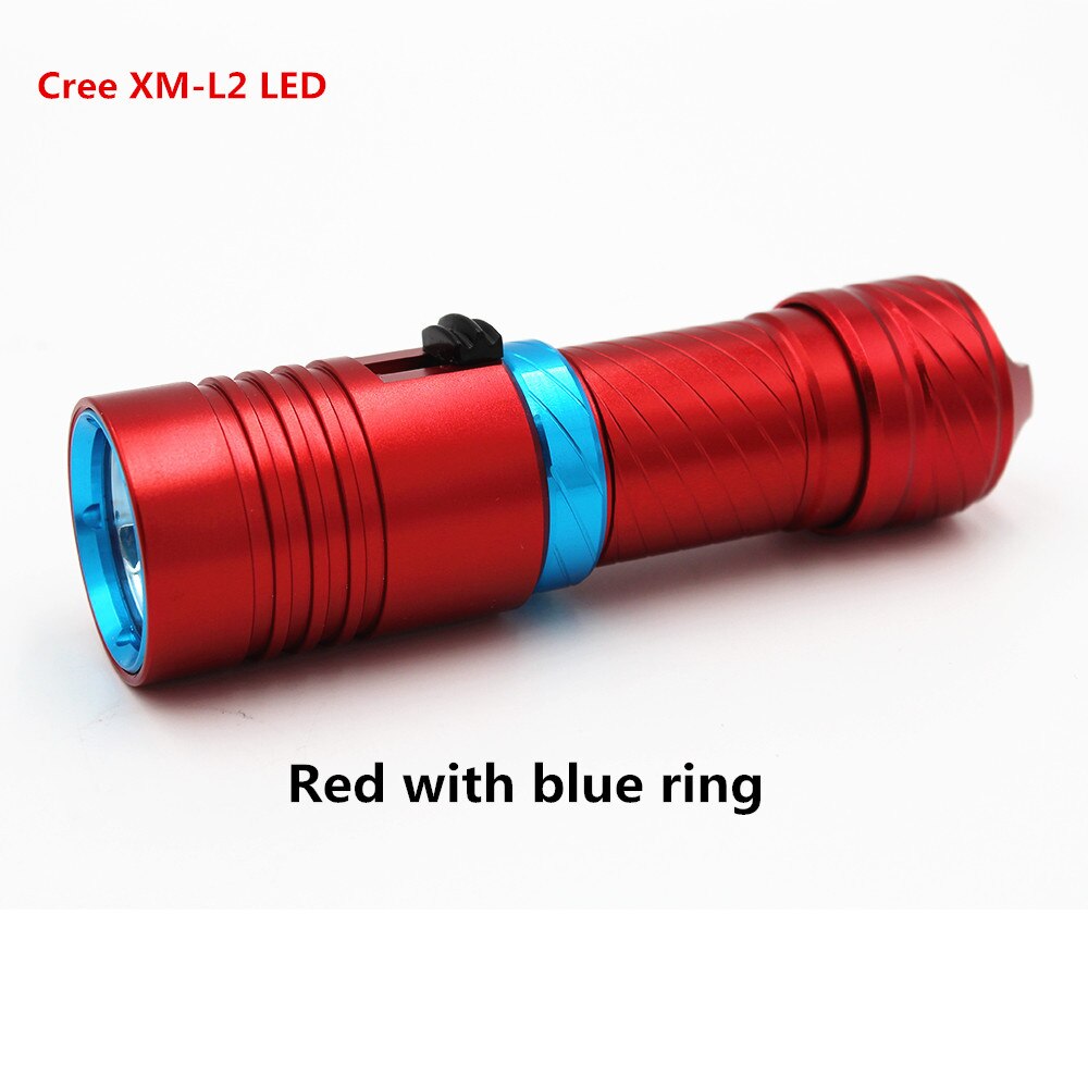 XM-L2 Led Duiken Zaklamp Utral Bright 1200 Lumen Onderwater 100M Torch Waterdichte Draagbare Lamp Licht: Red with blue ring