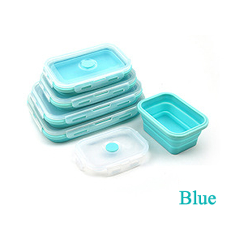 3pcs Silicone Collapsible Lunch Box Food Storage Containers Microwave Freezer Safe Lunch Box Outdoor Picnic Travel Containers: Blue