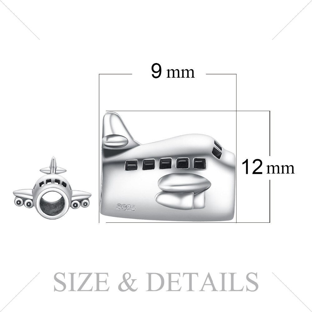 JewelryPalace Airplane 925 Sterling Silver Beads Charms Silver 925 Original For Bracelet Silver 925 original Bead Jewelry Making