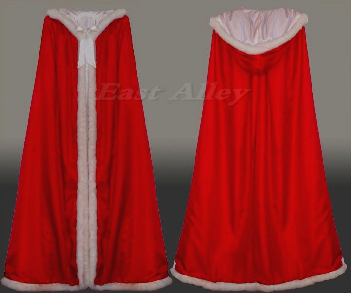 Vermelho guarnição de pele de cetim capa capa renaissance casamento comprimento total medieval nupcial cape