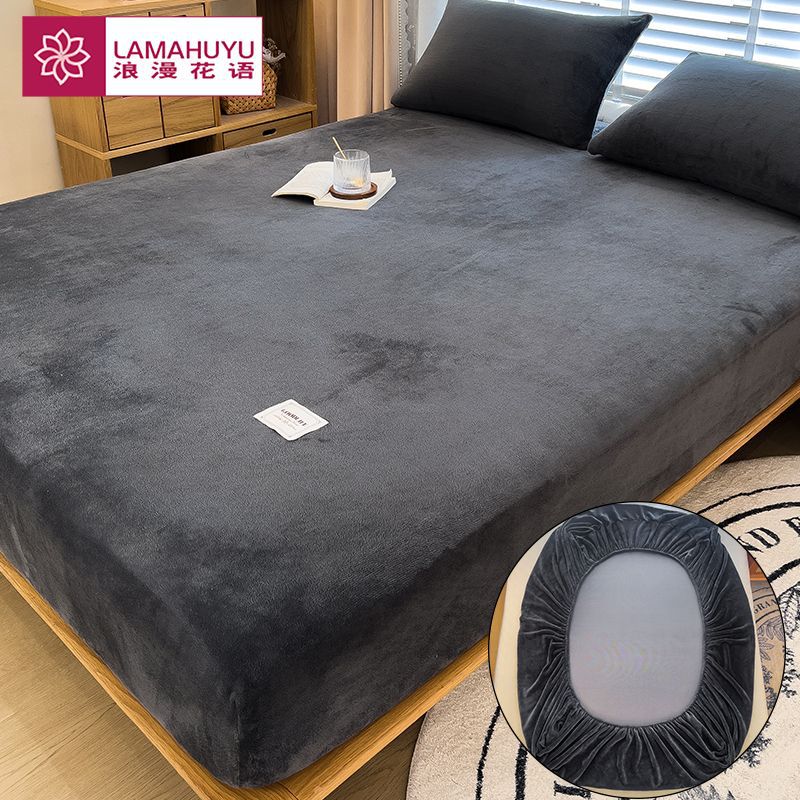 Morbido e caldo lenzuolo con angoli in peluche, coprimaterasso elastico, soffice biancheria da letto in mucchio corallo, biancheria da letto matrimoniale di lusso per coppia invernale: regina / Blu