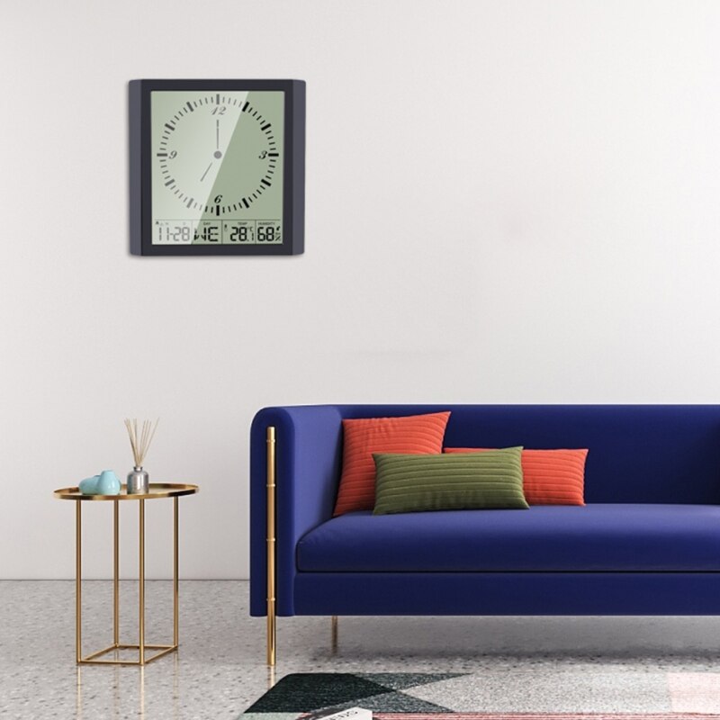 20x20cm Wall Hanging Digital Clock Thermometer Humidity Gauge Large Screen LCD Dispaly Electronic Analog Wall Clocks