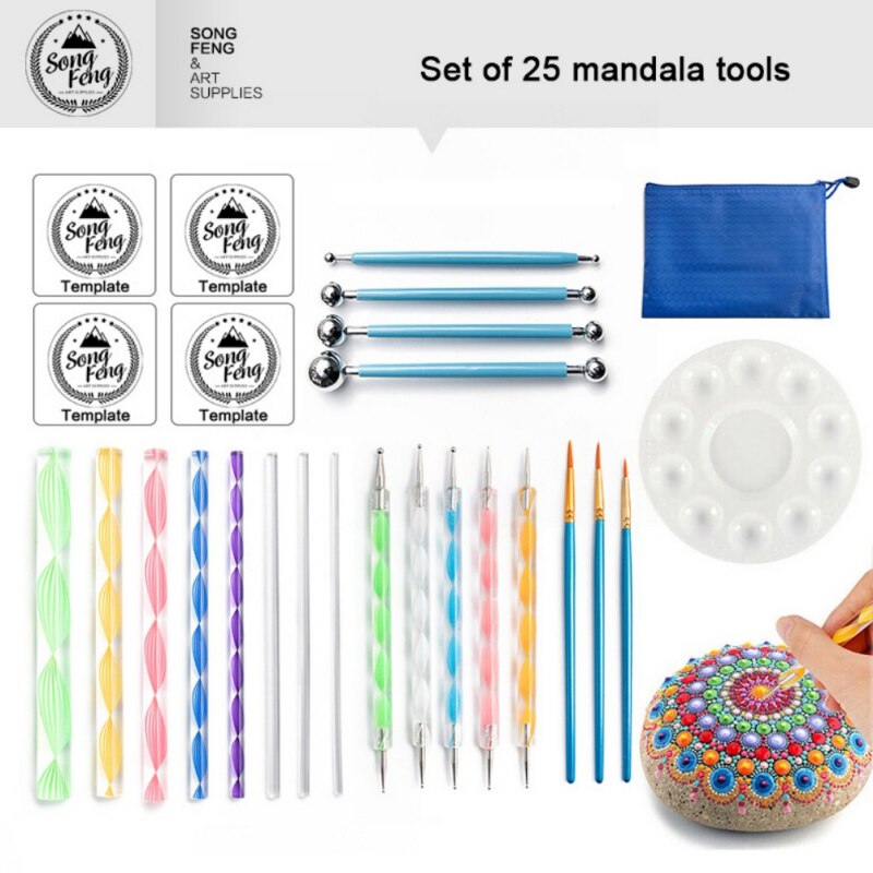Handmade Mandala Point Paint Tool Set For Painting Rock Pottery Portable Multi-function Embossed Point Kit: 25PCS
