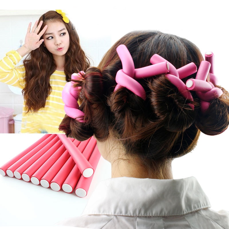 Rolos de cabelo de borracha macia 10 pçs/lote, rolos de cachos de espuma macia para design de cabelo, ferramenta mágica de rolo de borracha para mulheres