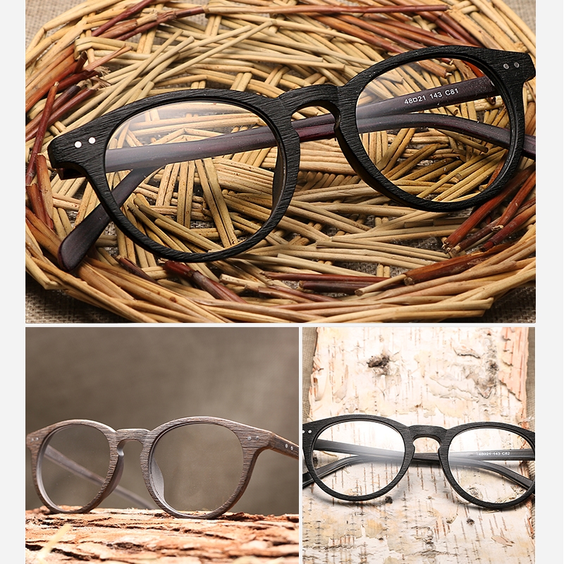 HDCRAFTE-Montura de gafas de madera para hombre y mujer, lentes ópticas miopes de lectura, redondas y lisas