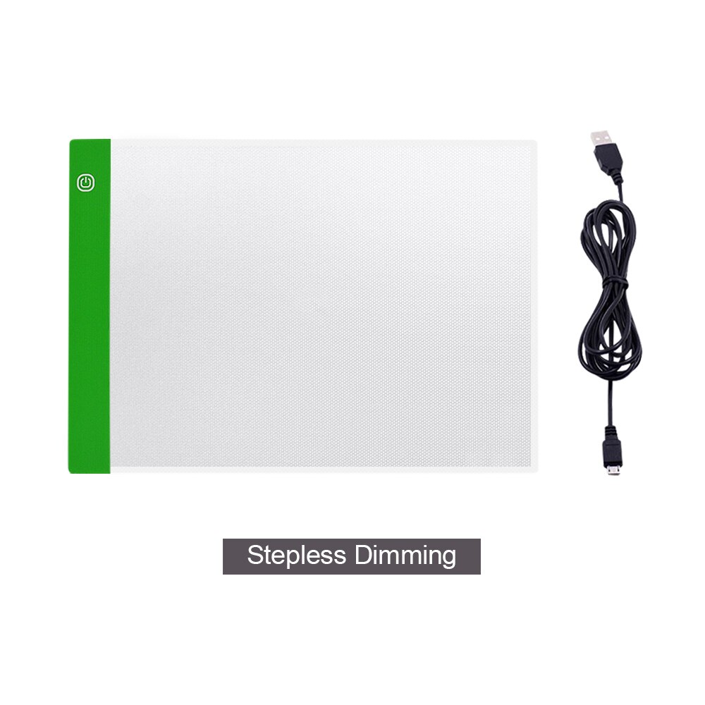 CHIPAL Digital A4 Drawing Tablet Graphics Tablets USB Dimming LED Light Box Electronics Art Diamond Painting Writing Copy Board: Green Stepless