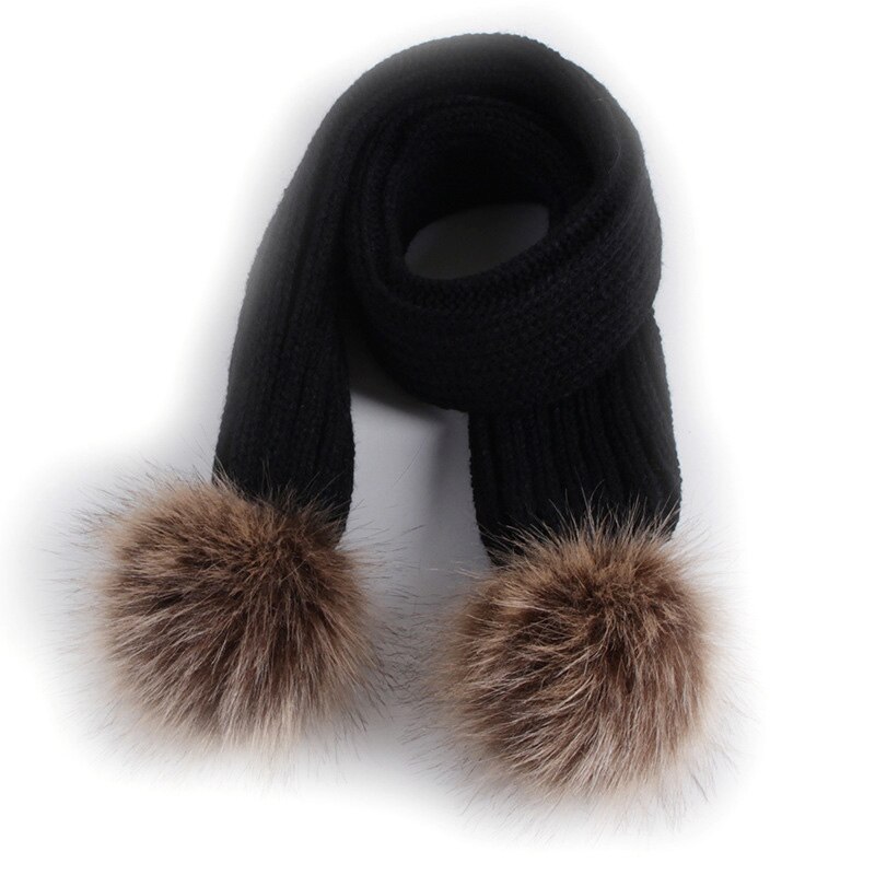 Bufanda con pompón para niños pequeños, bufanda cálida de punto de Color sólido para exteriores, invierno, novedad: black scarf