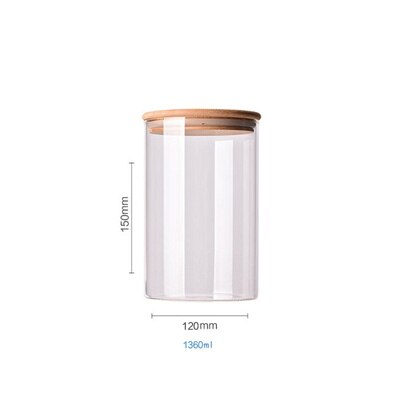 Lagertank mat container bambus dekket høy borosilikat mat forseglet glass tank kjøkken diverse korn lagertank: 16