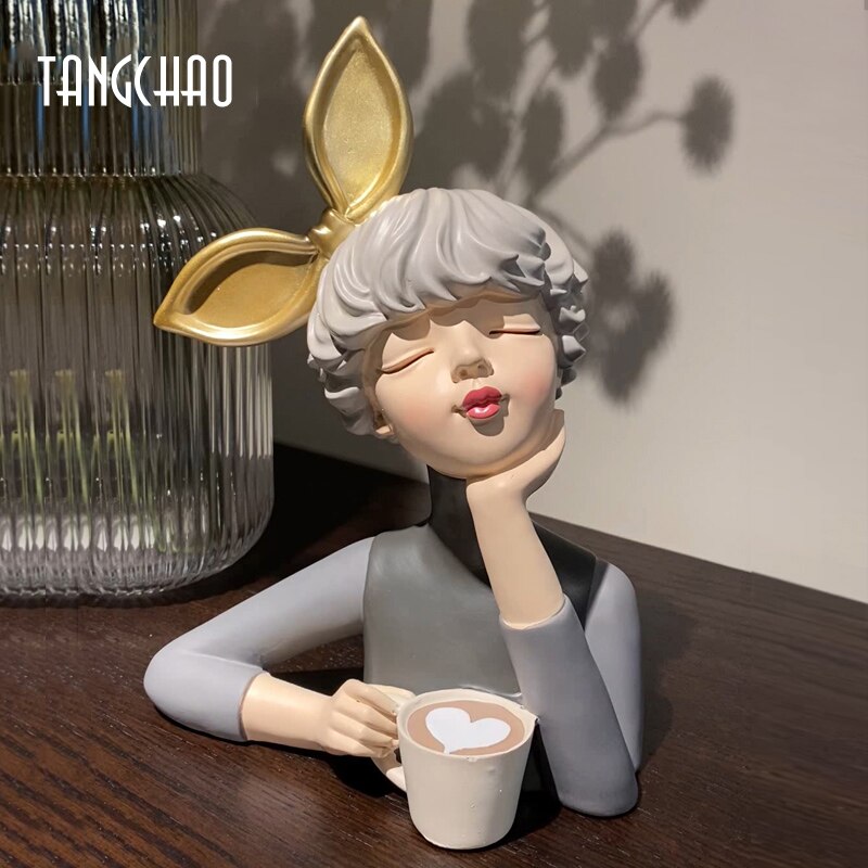 Estatua de chica nórdica para decoración del hogar, escultura de resina moderna para oficina y sala de estar, figuritas decorativas para interiores, accesorios de decoración del hogar