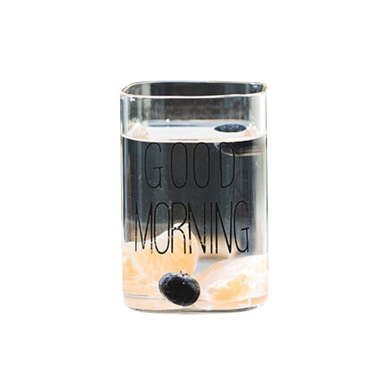 Square Glass Mug Breakfast Milk Coffee Cup Crystal Transparent Heat-resistant Cup Square Milk Cup Home Drinkware: C250ML